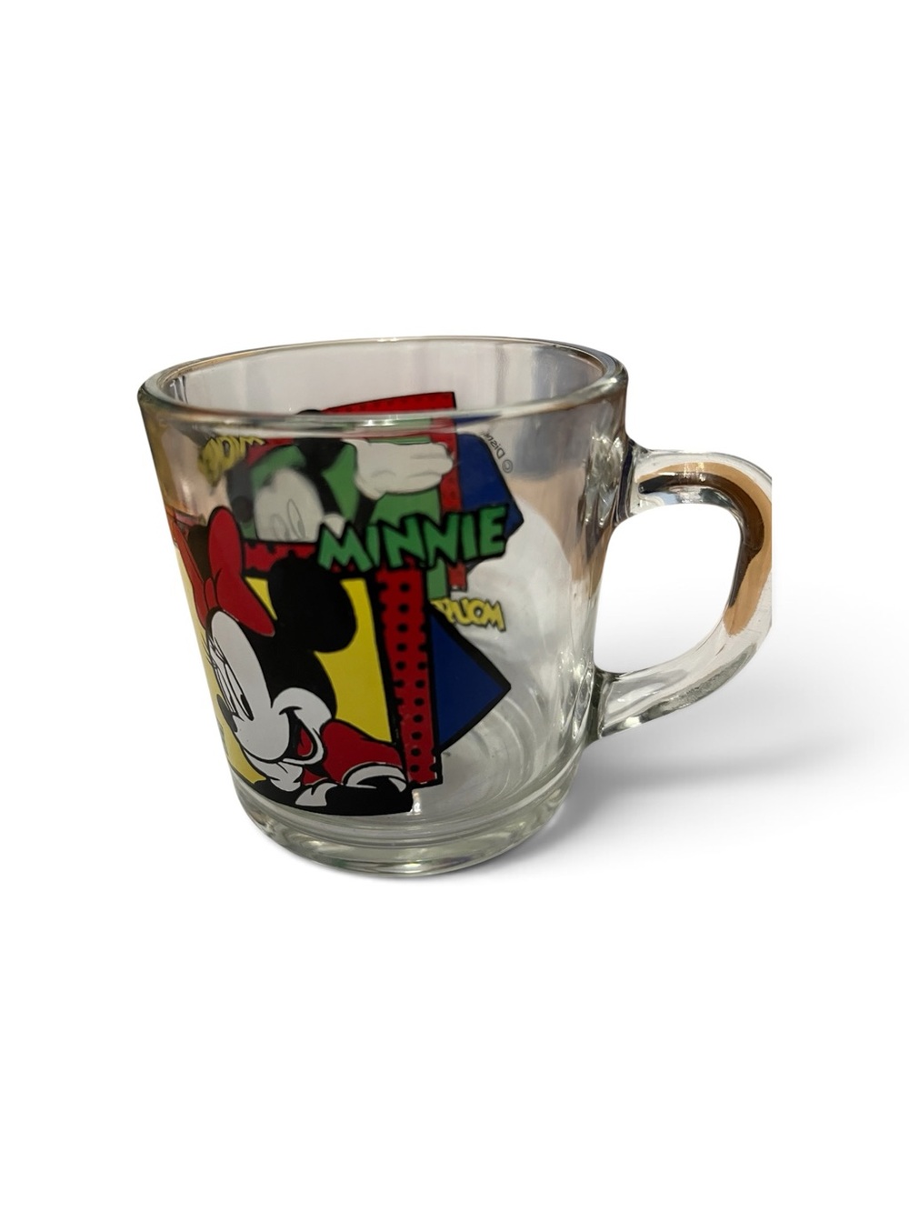 Minnie Mouse and Mickey Mouse Clear Glass Mug with Colorful Print